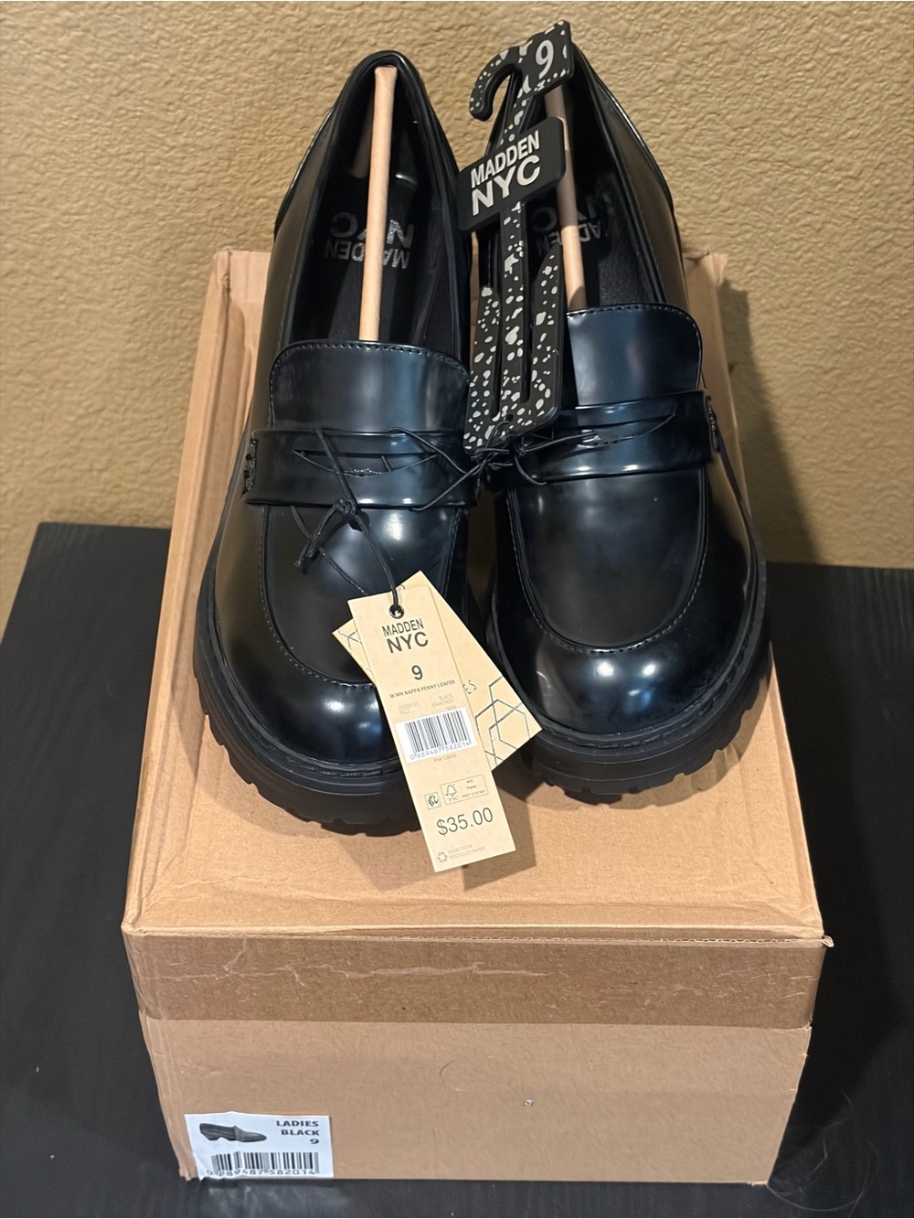 Women’s Black Madden NYC Nappa Penny Loafers Sz 9 NWT